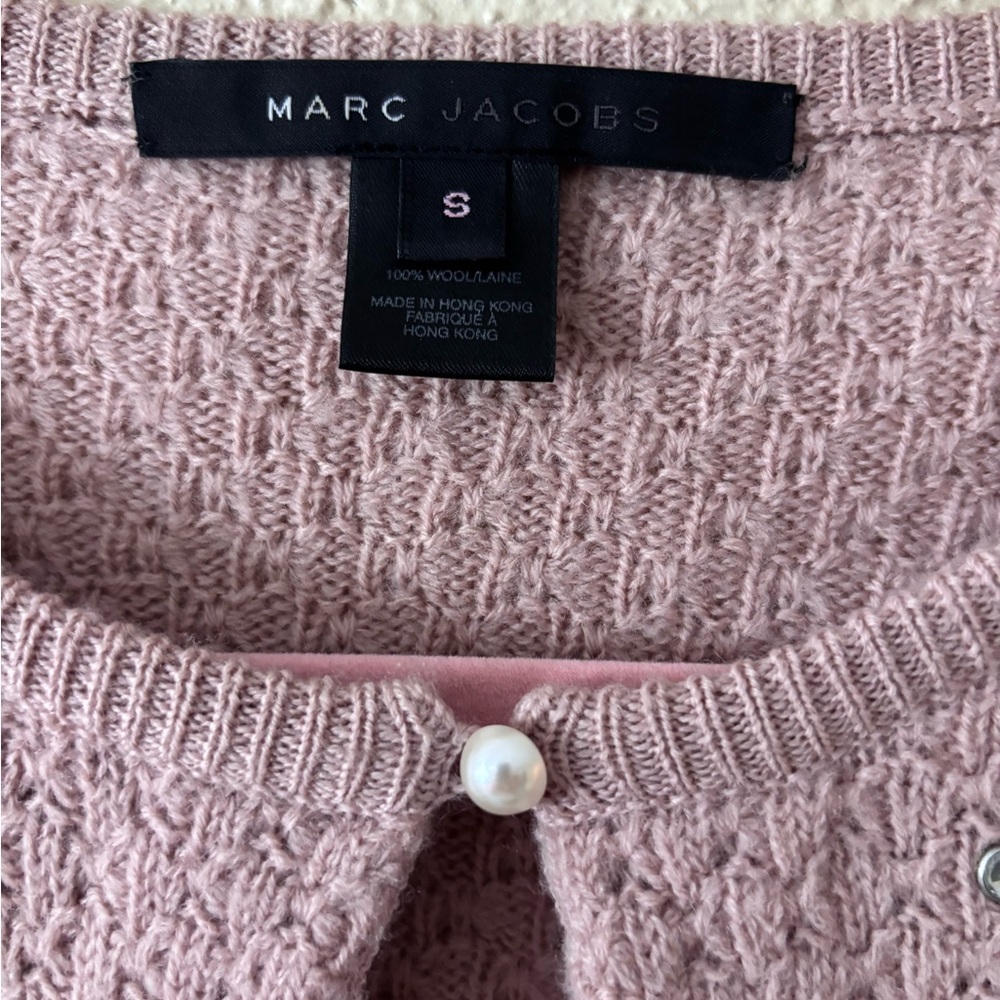 Marc Jacobs Dusty Rose Cropped Wool  Cardigan Embellished Small - Picture 3 of 13